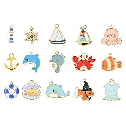 15Pcs 15 Styles Alloy Enamel Pendants ENAM-YW0003-90-1