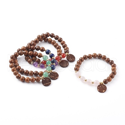 Wood Bead & Stone Bracelet BJEW-JB06104-1