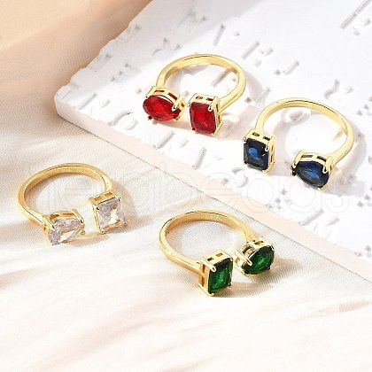 Brass Micro Pave Cubic Zirconia Cuff Rings for Women RJEW-F181-08G-1