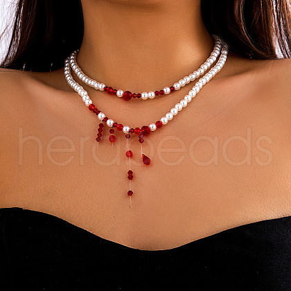 Halloween Acrylic & Plastic Pearl & Glass Gothic Layered Choker Necklaces for Women WGBE0F0-05-1