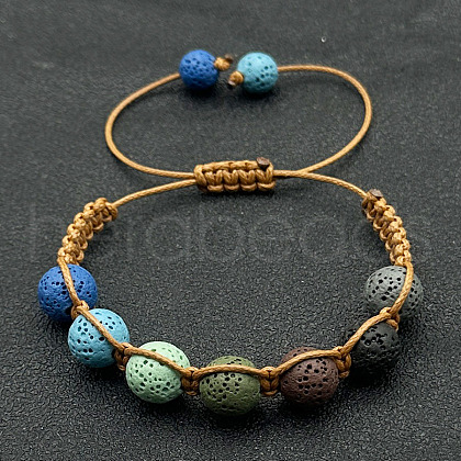 Handmade Weave Random Macaron Color Adjustable Dyed Natural Lava Rock Braided Bead Bracelets for Women Men RY4877-2-1