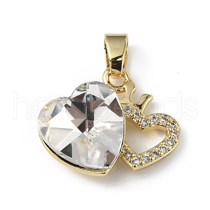Real 18K Gold Plated Rack Plating Brass Micro Pave Clear Cubic Zirconia Pendants KK-C015-18G-02-1