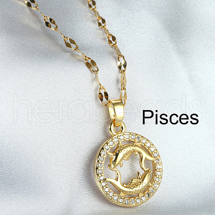 Twelve Constellation Alloy Crystal Rhinestone Pendant Necklaces for Women WG8B703-08-1