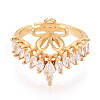 Flower Brass Micro Pave Cubic Zirconia Cup Peg Ring Settings KK-N274-01G-2