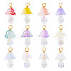 12Pcs Golden Tone Brass Wire Wrapped Mushroom Glass Pendants PALLOY-TAC0161-9