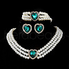 Heart Glass Rhinestone & Plastic Pearl Beaded Necklaces & Stud Earrings & Bracelets Sets FS-WGC950C-04-1
