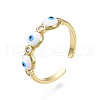 Clear Cubic Zirconia Evil Eye Open Cuff Ring with Enamel for Women RJEW-N035-099-3