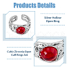 FIBLOOM 9Pcs 9 Style Cat Eye & Cubic Zirconia Open Cuff Rings Set RJEW-FI0001-12-4
