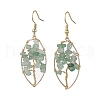 Natural Green Aventurine Chips Tree of Life Dangle Earrings EJEW-JE05730-02-1