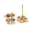 Clover Brass Micro Pave Colorful Cubic Zirconia Ear Studs KK-K258-29G-RS-2