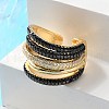 Rack Plating Brass Multi Line Open Cuff Ring RJEW-C065-01G-2