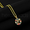 Brass Pave Colorful Cubic Zirconia Initial Ring Pendant Necklaces FS-WGF1437-06-1