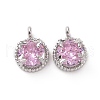 Brass Pendants with Pink Glass KK-E068-VF207-2