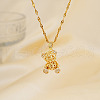 Adorable Brass Pave Clear Cubic Zirconia Hollow Design Bear Pendant Necklaces DI7777-4