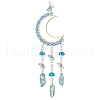 Glass Beads Wire Wrapped Brass Moon Pendant Decorations HJEW-TA00239-1