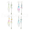 4 Set 4 Color Resin Wing with Feather Asymmetrical Earrings EJEW-TA00175-1