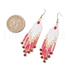 304 Stainless Steel Seed Bead Glass Tassel Dangle Earrings EJEW-MZ00432-01-3