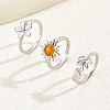 3Pcs 3 Styles Sun Flower Leaf Brass Pave Orange Cubic Zirconia Open Cuff Toe Ring Sets DX3714-3