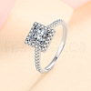 Square Rhodium Plated 925 Sterling Silver Pave 5.5mm Cubic Zirconia Finger Rings for Women WG02E28-15-3