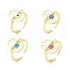 Hamsa Hand with Evil Eye Protection Enamel Open Ring RJEW-P027-04G-1