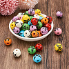 Fashewelry 80Pcs 8 Colors Printed Natural Wood Beads WOOD-FW0001-09-5