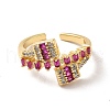 Ion Plating(IP) Cubic Zirconia Rectangle Open Cuff Ring RJEW-C041-11G-3