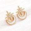 Star with Moon Brass Micro Pave Clear Cubic Zirconia Stud Earrings KK-D363-18G-4