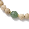 Natural Wood & Green Aventurine Round Beaded Stretch Bracelets for Women BJEW-JB11929-01-3