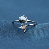 Flat Round & Fishtail Rhodium Plated 925 Sterling Silver Cubic Zirconia Cuff Rings FS-WGA9FD9-01-4
