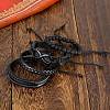 4Pcs 4 Styles Cowhide & Imitation Leather & Beaded Bracelet Set for Men Women FS-WG0FA9F-01-4