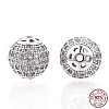 Rhodium Plated 925 Sterling Silver Micro Pave Cubic Zirconia Beads STER-T004-23P-3