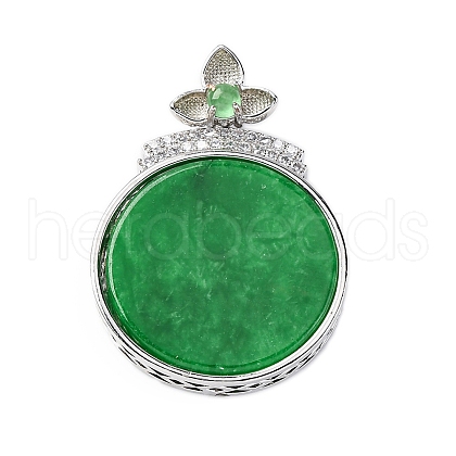 Dyed Natural Myanmar Jade Flower Flat Round Pendants KK-Q050-03B-1