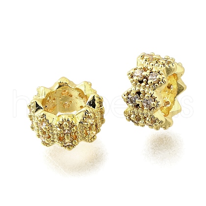 Wave Flat Round Brass Micro Pave Cubic Zirconia European Beads KK-K300-07A-G-1