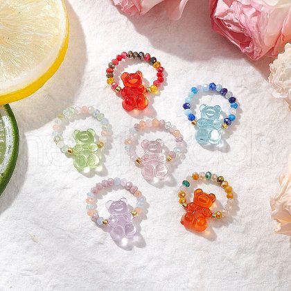 Glass Beads with Transparent Acrylic Beads and TOHO Round Seed Beads and Elastic Crystal Thread Rings RJEW-JR00876-1