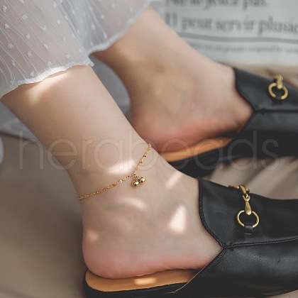 201 Stainless Steel Double Round Ball Charm Anklets for Women FS-WGE7FBE-01-1