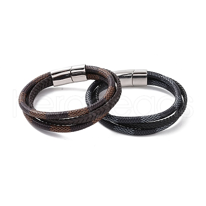 Microfiber Leather Cord Triple Layer Multi-strand Bracelet with 304 Stainless Steel Magnetic Buckle for Men Women BJEW-G658-03P-1
