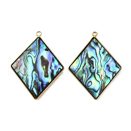 304 Stainless Steel Pave Natural Paua Shell Pendants X-STAS-Z125-01D-G-1