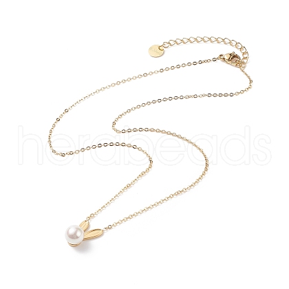Acrylic Pearl Rabbit Pendant Necklace NJEW-C036-05G-1