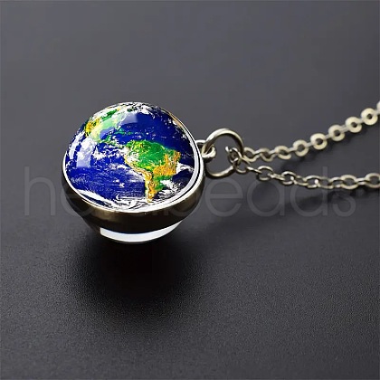 Luminous Round Alloy with Glass Planet Pendant Necklaces FS-WG4A1FF-03-1