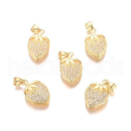 Brass Micro Pave Clear Cubic Zirconia Pendants ZIRC-D119-02G-1