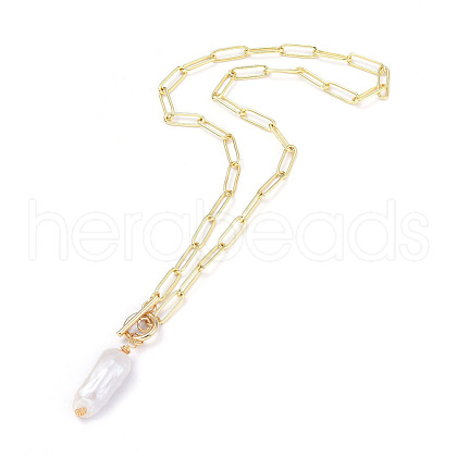 Natural Baroque Pearl Keshi Pearl Pendant Necklaces NJEW-JN02814-1