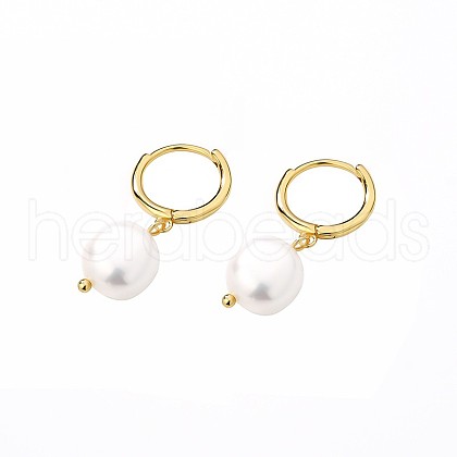 Round Stainless Steel Gold-Plated Pearl Hoop Earrings for Women XY1693-1