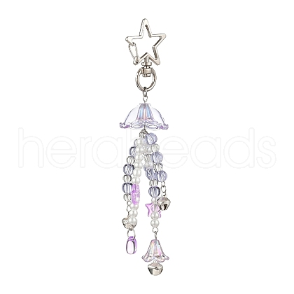 Flower Glass & Plastic Pearl & Alloy Pendant Decorations HJEW-JM03435-1