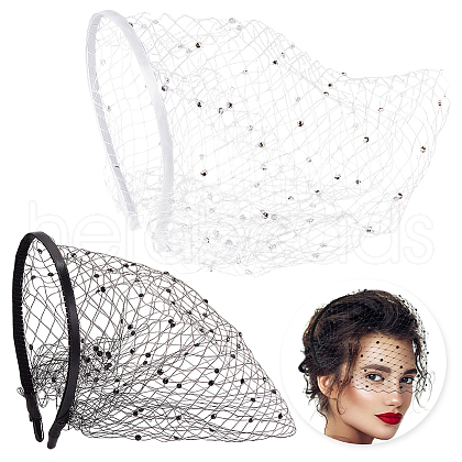 AHADERMAKER 2Pcs 2 Styles Cloth Mesh Veil Headband MRMJ-GA0001-25-1