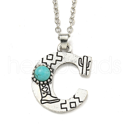 Letter A~Z Antique Silver Plated Alloy with Synthetic Turquoise Pendant Necklaces NJEW-G080-01C-1