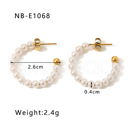C-Shaped 304 Stainless Steel Plastic Imitation Pearl Stud Earrings FS-WG0BD3D-02-1