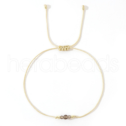 Simple Casual Brass & Natural Smoky Quartz Beads Braided Bracelets LM1536-4-1