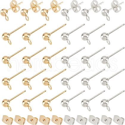 Unicraftale 120Pcs 2 Style 304 Stainless Steel Ball Stud Earring Findings STAS-UN0028-90-1