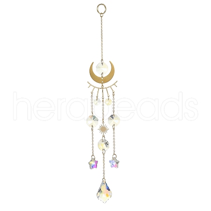Glass Teardrop/Star Pendant Decorations HJEW-JM01170-1