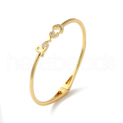 Rack Plating Brass Micro Pave Clear Cubic Zirconia Love Word Hinged Bangles BJEW-G716-02G-1